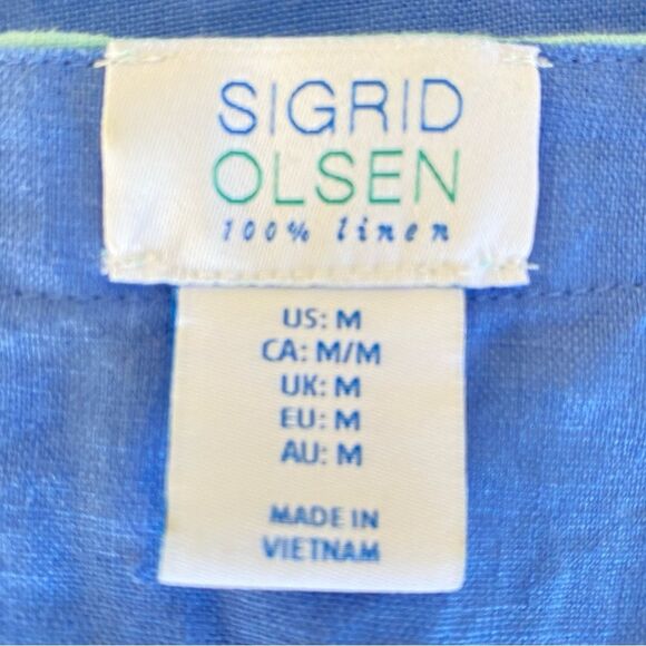 Sigrid Olsen 100% Linen Sky Blue Aqua Green Shift Mini Dress Sz M - Picture 5 of 7
